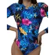 Long Sleeve Floral Print Backless One-Piece Wetsuit Swimwear Long Sleeve Floral Print Backless One-Piece Wetsuit Swimwear