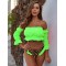 Off-The-Shoulder Pleated Split-Joint Leopard Print Brazilian Wetsuit