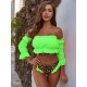 Off-The-Shoulder Pleated Split-Joint Leopard Print Brazilian Wetsuit Off-The-Shoulder Pleated Split-Joint Leopard Print Brazilian Wetsuit