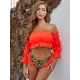 Off-The-Shoulder Pleated Split-Joint Leopard Print Brazilian Wetsuit Off-The-Shoulder Pleated Split-Joint Leopard Print Brazilian Wetsuit