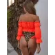 Off-The-Shoulder Pleated Split-Joint Leopard Print Brazilian Wetsuit Off-The-Shoulder Pleated Split-Joint Leopard Print Brazilian Wetsuit