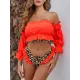 Off-The-Shoulder Pleated Split-Joint Leopard Print Brazilian Wetsuit Off-The-Shoulder Pleated Split-Joint Leopard Print Brazilian Wetsuit