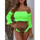 Off-The-Shoulder Pleated Split-Joint Leopard Print Brazilian Wetsuit Off-The-Shoulder Pleated Split-Joint Leopard Print Brazilian Wetsuit