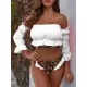 Off-The-Shoulder Pleated Split-Joint Leopard Print Brazilian Wetsuit Off-The-Shoulder Pleated Split-Joint Leopard Print Brazilian Wetsuit