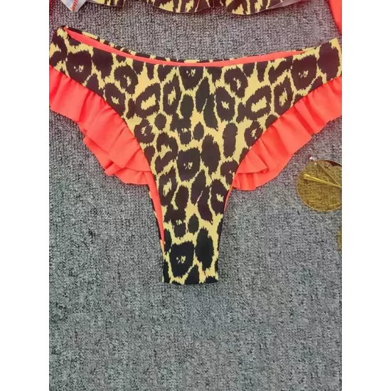 Off-The-Shoulder Pleated Split-Joint Leopard Print Brazilian Wetsuit Off-The-Shoulder Pleated Split-Joint Leopard Print Brazilian Wetsuit