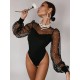 Sexy Beaded Decorated Split-Joint Mesh Long Sleeve One-Piece Wetsuit Swimwear Sexy Beaded Decorated Split-Joint Mesh Long Sleeve One-Piece Wetsuit Swimwear
