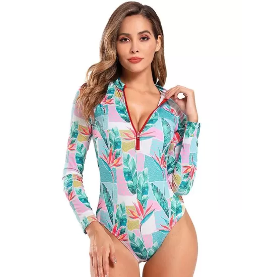 Floral-Print Long Sleeve Zipper Wetsuit Floral-Print Long Sleeve Zipper Wetsuit