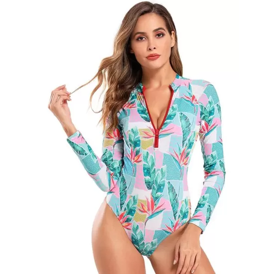 Floral-Print Long Sleeve Zipper Wetsuit Floral-Print Long Sleeve Zipper Wetsuit