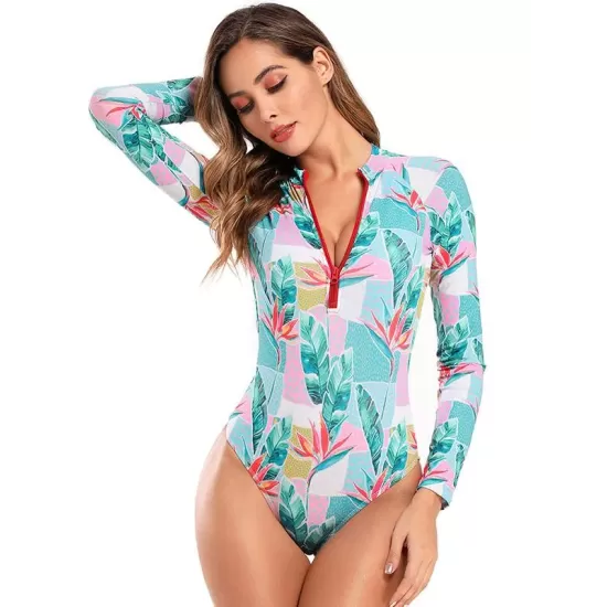 Floral-Print Long Sleeve Zipper Wetsuit Floral-Print Long Sleeve Zipper Wetsuit