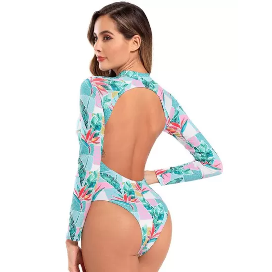 Floral-Print Long Sleeve Zipper Wetsuit Floral-Print Long Sleeve Zipper Wetsuit