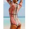 Long Sleeve Ethnic Print Round-Neck Zipper Wetsuit