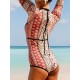 Long Sleeve Ethnic Print Round-Neck Zipper Wetsuit Long Sleeve Ethnic Print Round-Neck Zipper Wetsuit
