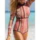 Long Sleeve Ethnic Print Round-Neck Zipper Wetsuit Long Sleeve Ethnic Print Round-Neck Zipper Wetsuit