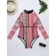 Long Sleeve Ethnic Print Round-Neck Zipper Wetsuit Long Sleeve Ethnic Print Round-Neck Zipper Wetsuit