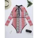 Long Sleeve Ethnic Print Round-Neck Zipper Wetsuit Long Sleeve Ethnic Print Round-Neck Zipper Wetsuit