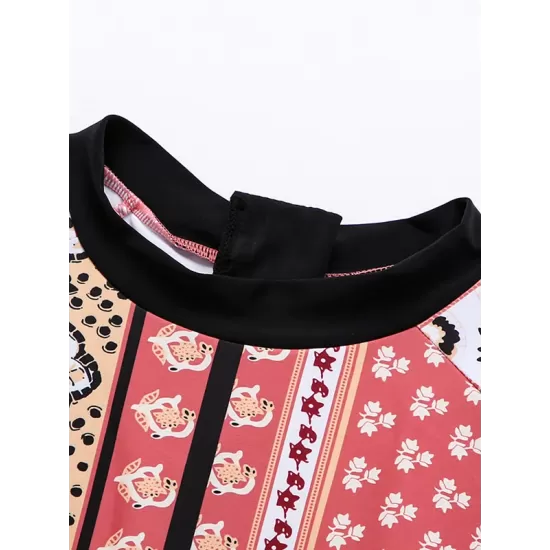 Long Sleeve Ethnic Print Round-Neck Zipper Wetsuit Long Sleeve Ethnic Print Round-Neck Zipper Wetsuit