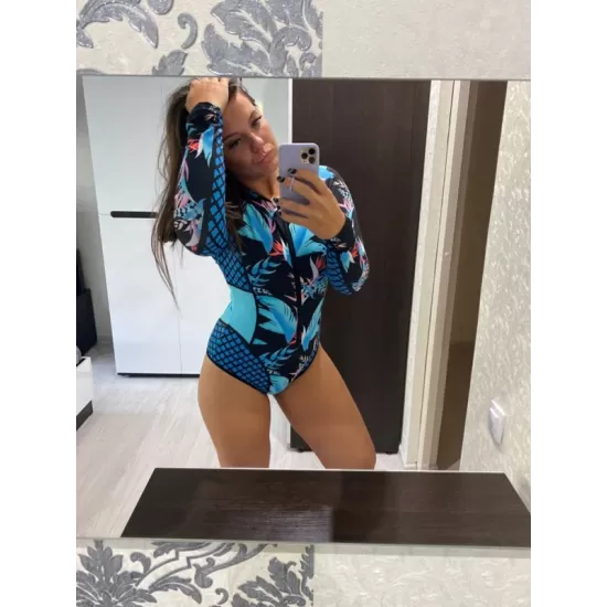 Rash Guard Floral Zipper Tight One-Piece Wetsuit Swimwear Rash Guard Floral Zipper Tight One-Piece Wetsuit Swimwear