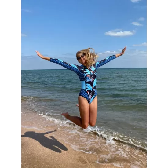 Rash Guard Floral Zipper Tight One-Piece Wetsuit Swimwear Rash Guard Floral Zipper Tight One-Piece Wetsuit Swimwear