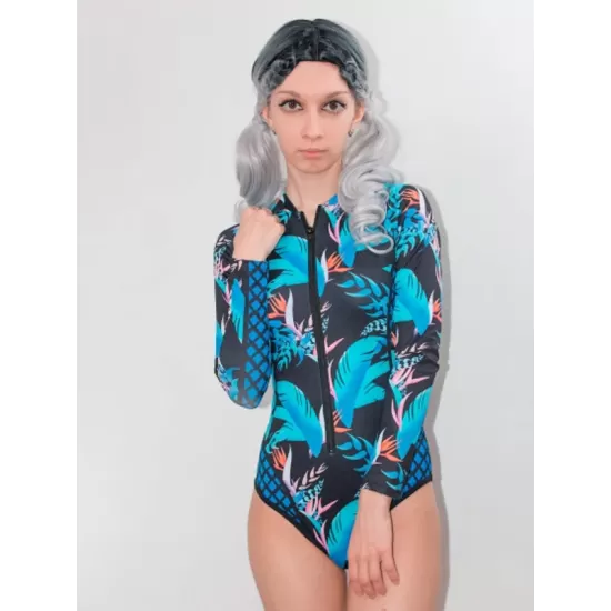 Rash Guard Floral Zipper Tight One-Piece Wetsuit Swimwear Rash Guard Floral Zipper Tight One-Piece Wetsuit Swimwear