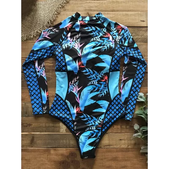 Rash Guard Floral Zipper Tight One-Piece Wetsuit Swimwear Rash Guard Floral Zipper Tight One-Piece Wetsuit Swimwear