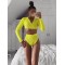 Rash Guard Tulle Long Sleeves High-Waisted Zipper Bikini Wetsuit Swimwear