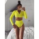 Rash Guard Tulle Long Sleeves High-Waisted Zipper Bikini Wetsuit Swimwear Rash Guard Tulle Long Sleeves High-Waisted Zipper Bikini Wetsuit Swimwear