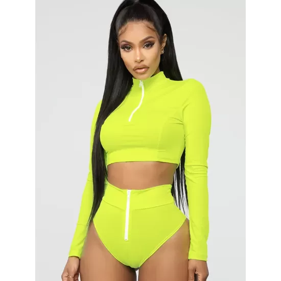 Rash Guard Tulle Long Sleeves High-Waisted Zipper Bikini Wetsuit Swimwear Rash Guard Tulle Long Sleeves High-Waisted Zipper Bikini Wetsuit Swimwear