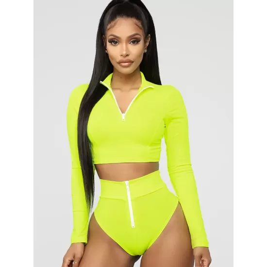 Rash Guard Tulle Long Sleeves High-Waisted Zipper Bikini Wetsuit Swimwear Rash Guard Tulle Long Sleeves High-Waisted Zipper Bikini Wetsuit Swimwear