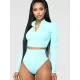 Rash Guard Tulle Long Sleeves High-Waisted Zipper Bikini Wetsuit Swimwear Rash Guard Tulle Long Sleeves High-Waisted Zipper Bikini Wetsuit Swimwear
