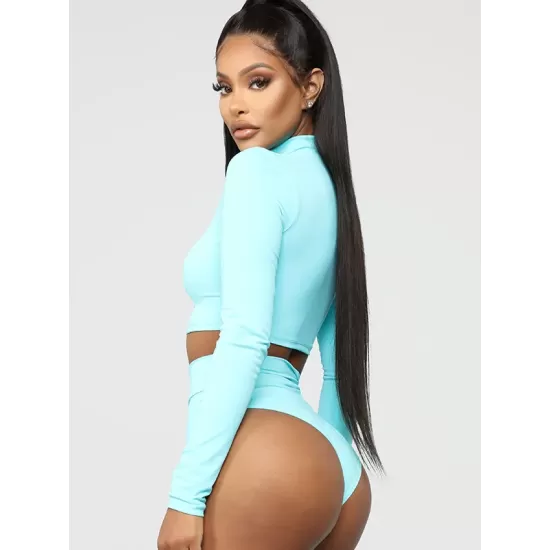 Rash Guard Tulle Long Sleeves High-Waisted Zipper Bikini Wetsuit Swimwear Rash Guard Tulle Long Sleeves High-Waisted Zipper Bikini Wetsuit Swimwear