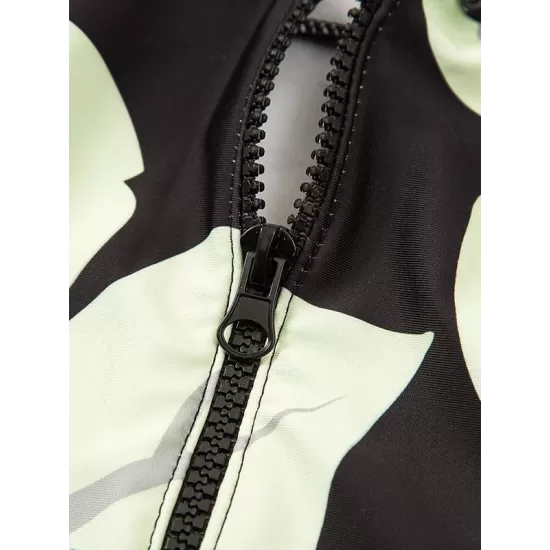 Long Sleeve Color-Block Floral Zipper Rash Guard Long Sleeve Color-Block Floral Zipper Rash Guard