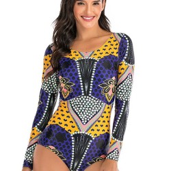 Ethnic Print Long Sleeves Split Wetsuit