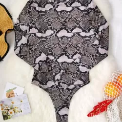 Floral Snake Print Long Sleeve Zipper Wetsuit Swimwear
