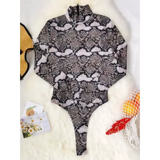 Floral Snake Print Long Sleeve Zipper Wetsuit Swimwear Floral Snake Print Long Sleeve Zipper Wetsuit Swimwear
