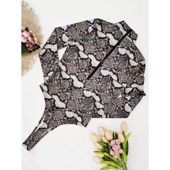 Floral Snake Print Long Sleeve Zipper Wetsuit Swimwear Floral Snake Print Long Sleeve Zipper Wetsuit Swimwear