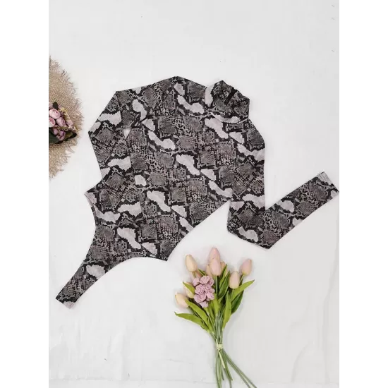 Floral Snake Print Long Sleeve Zipper Wetsuit Swimwear Floral Snake Print Long Sleeve Zipper Wetsuit Swimwear