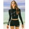 Long Sleeve Zipper Padded High-Waisted Split Rash Guard Swimwear