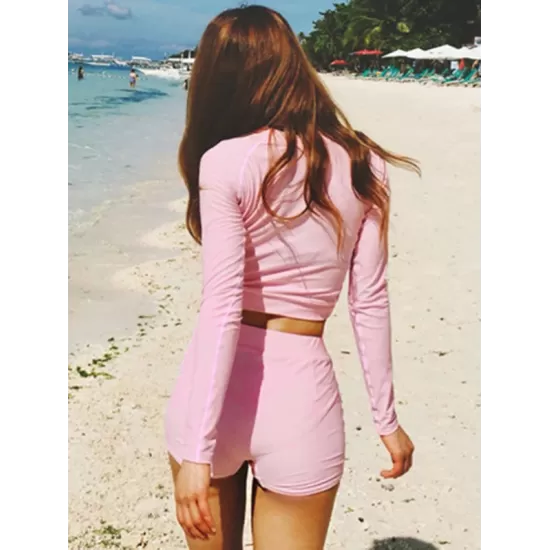 Long Sleeve Zipper Padded High-Waisted Split Rash Guard Swimwear Long Sleeve Zipper Padded High-Waisted Split Rash Guard Swimwear