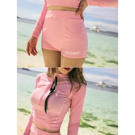Long Sleeve Zipper Padded High-Waisted Split Rash Guard Swimwear Long Sleeve Zipper Padded High-Waisted Split Rash Guard Swimwear