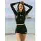 Long Sleeve Zipper Padded High-Waisted Split Rash Guard Swimwear Long Sleeve Zipper Padded High-Waisted Split Rash Guard Swimwear