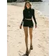 Long Sleeve Zipper Padded High-Waisted Split Rash Guard Swimwear Long Sleeve Zipper Padded High-Waisted Split Rash Guard Swimwear