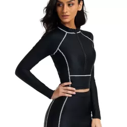 Long Sleeves Solid Color High-Waisted Split Wetsuits