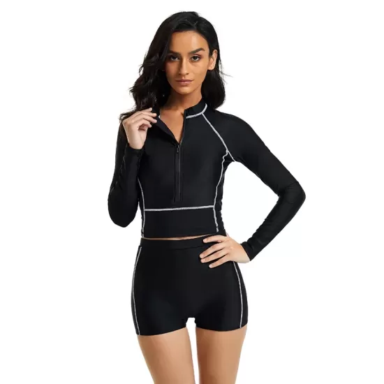 Long Sleeves Solid Color High-Waisted Split Wetsuits Long Sleeves Solid Color High-Waisted Split Wetsuits