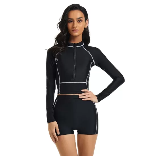 Long Sleeves Solid Color High-Waisted Split Wetsuits Long Sleeves Solid Color High-Waisted Split Wetsuits