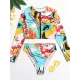 Long Sleeve Print Zipper Wetsuit High-Waisted Split Rash Guards Long Sleeve Print Zipper Wetsuit High-Waisted Split Rash Guards