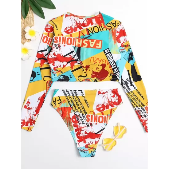 Long Sleeve Print Zipper Wetsuit High-Waisted Split Rash Guards Long Sleeve Print Zipper Wetsuit High-Waisted Split Rash Guards