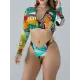 Long Sleeve Print Zipper Wetsuit High-Waisted Split Rash Guards Long Sleeve Print Zipper Wetsuit High-Waisted Split Rash Guards