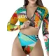 Long Sleeve Print Zipper Wetsuit High-Waisted Split Rash Guards Long Sleeve Print Zipper Wetsuit High-Waisted Split Rash Guards