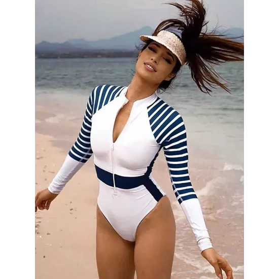 Long Sleeves Striped Zipper Split-Joint Wetsuit Long Sleeves Striped Zipper Split-Joint Wetsuit