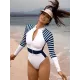 Long Sleeves Striped Zipper Split-Joint Wetsuit Long Sleeves Striped Zipper Split-Joint Wetsuit